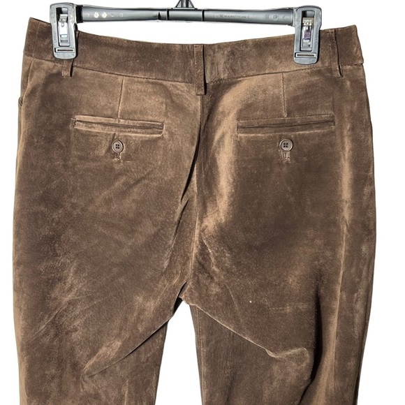 MODA INTERNATIONAL Christie Fit Brown Genuine Leather Suede Flare Pants Size 6 - Picture 3 of 8